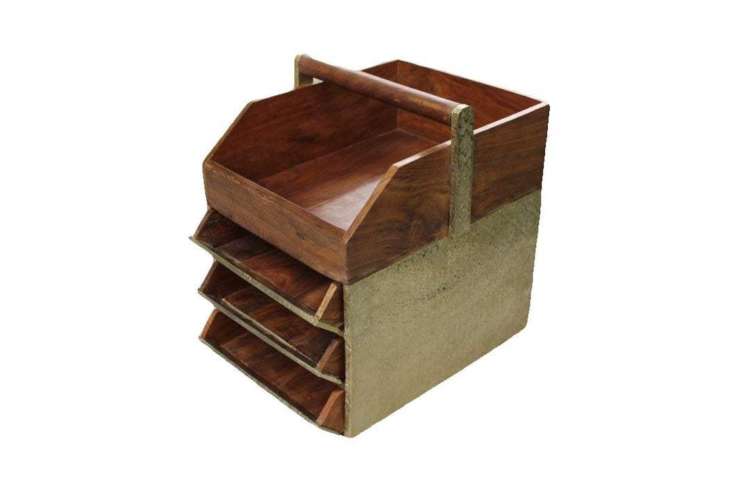 Anthropoligie Wood Gilded 3-Drawer Desk Organizer