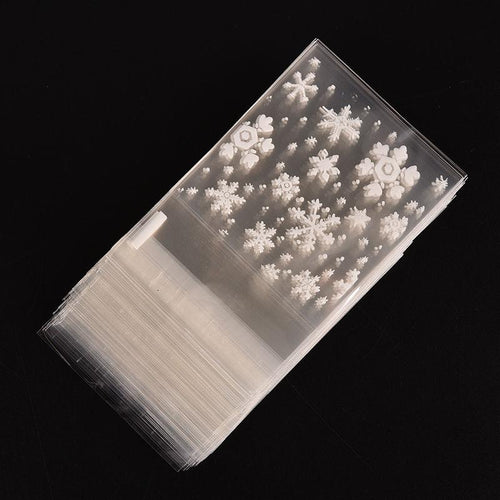 100pcs Christmas Snowflake Print Desk Organizer Clip Holder Bags Candy Bag self-adhesive gift Bags