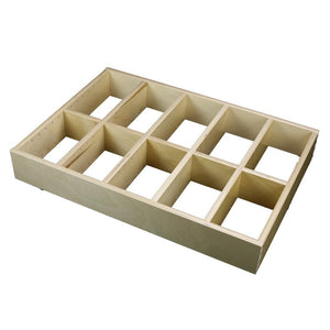 5 Section Adjustable Divider (up to 15 cubicles) organizer insert.  Interior Drawer Dimension Range: Width 12" to 24', Depth 16 1/16" to 21", Height 2" to 6".