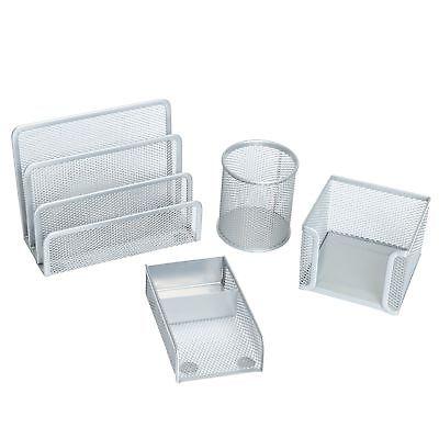 4 Piece Wire Mesh Desk Organizer Set – Silver Office Desk Organizers for Wome...