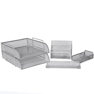 5 Piece Wire Mesh Desk Organizer Set – Silver Office Desk Organizers for Wome...