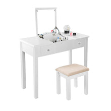 Load image into Gallery viewer, Amazon aodailihb vanity table with flip top mirror makeup dressing table writing desk with cushioning makeup stool set 2 drawers 3 removable organizers easy assembly white