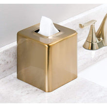 Load image into Gallery viewer, Discover mdesign modern square metal paper facial tissue box cover holder for bathroom vanity countertops bedroom dressers night stands desks and tables 2 pack soft brass