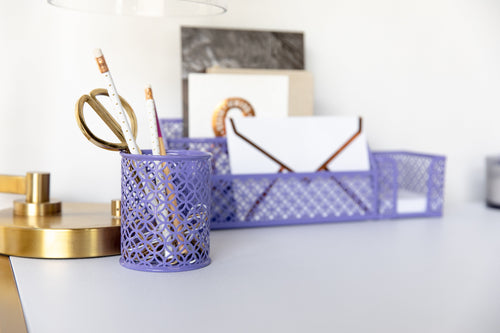 Blu Monaco Purple 5 Piece Cute Desk Organizer Set - Desk Organizers and Accessories for Women - Cute Office Desk Accessories - Desktop Organization