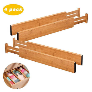 Save shineme drawer dividers bamboo set of 4 kitchen separators organizers spring adjustable expendable suitable for bedroom baby drawer bathroom and desk