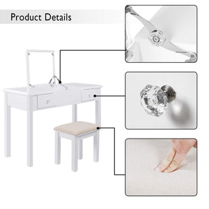 Best seller  aodailihb vanity table with flip top mirror makeup dressing table writing desk with cushioning makeup stool set 2 drawers 3 removable organizers easy assembly white