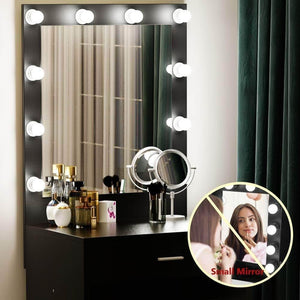 Discover tribesigns vanity set with lighted mirror makeup vanity dressing table dresser desk with large drawer for bedroom black 10 cool led bulbs