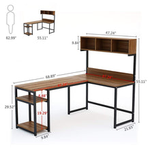 Load image into Gallery viewer, Exclusive tribesigns l shaped desk with hutch 68 corner computer desk gaming table workstation with storage bookshelf for home office dark walnut