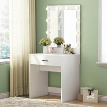Load image into Gallery viewer, Products tribesigns vanity set with lighted mirror makeup vanity dressing table dresser desk with large drawer for bedroom white 10 warm led bulb