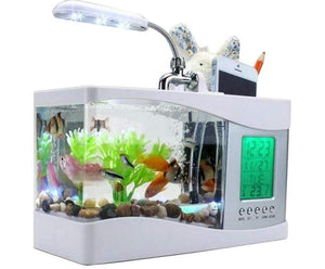 Anself Mini USB LCD Desktop Lamp Fish Tank Aquarium LED Clock with 6 White