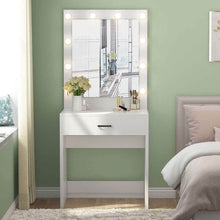Load image into Gallery viewer, New tribesigns vanity set with lighted mirror makeup vanity dressing table dresser desk with large drawer for bedroom white 10 warm led bulb