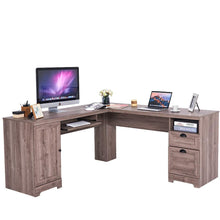 Load image into Gallery viewer, Storage tangkula 66 66 l shaped desk corner computer desk with drawers and storage shelf home office desk sturdy and space saving writing table grey