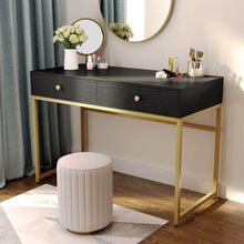 Load image into Gallery viewer, The best tribesigns computer desk modern simple home office gold desk study table writing desk workstation with 2 storage drawers makeup vanity console table 47 inch black