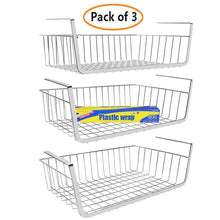 Load image into Gallery viewer, Save monpearl 3 pack 16 4 under shelf basket under cabinet wire shelves for cabinet thickness max 1 45 hanging shelf basket on kitchen pantry desk bookshelf silver large size