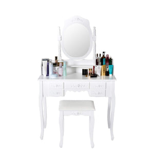 Heavy duty kinsuite makeup vanity table set white dressing table stool seat with oval mirror and 7 drawers storage bedroom dresser desk furniture gift for women girl