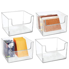 Load image into Gallery viewer, Save mdesign plastic open front home office storage bin container desk organizer tote for storing gel pens erasers tape pens pencils highlighters markers 12 wide 4 pack clear