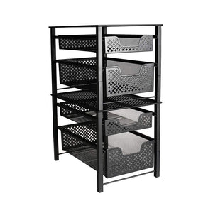 Purchase stackable 2 tier organizer baskets with mesh sliding drawers ideal cabinet countertop pantry under the sink and desktop organizer for bathroom kitchen office