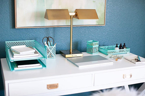 Blu Monaco Aqua 6 Piece Cute Desk Organizer Set - Cute Office Desk Accessories