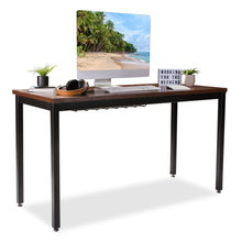 Load image into Gallery viewer, Heavy duty computer desk for home office 55 length table w cable organizer sturdy and heavy duty writing desk for small spaces and students laptop use damage free promise teak