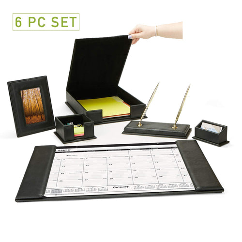The best mind reader 6 piece organizer set desk calendar memo business card document file holder picture frame ball point pens leather