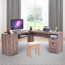 Load image into Gallery viewer, Amazon tangkula 66 66 l shaped desk corner computer desk with drawers and storage shelf home office desk sturdy and space saving writing table grey