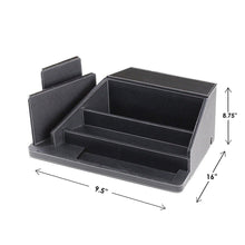 Load image into Gallery viewer, Storage organizer g u s all in one charging station valet and desktop organizer multiple finishes available for laptops tablets phone and wearable technology black leatherette
