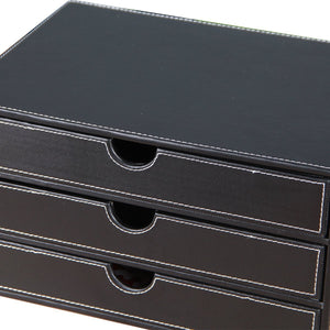 Select nice unionbasic multi functional pu leather wooden desk organizer file cabinet office supplies desktop storage organizer box with drawer plain black 3 drawer
