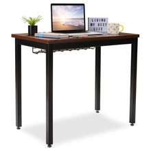 Load image into Gallery viewer, Cheap small computer desk for home office 36 length table w cable organizer sturdy and heavy duty writing desk for small spaces and students laptop use damage free promise teak