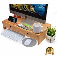 Load image into Gallery viewer, Heavy duty computer monitor stand with drawers wood tv screen printer riser 22 05l 10 60w 4 70h inch desk organizer in home office