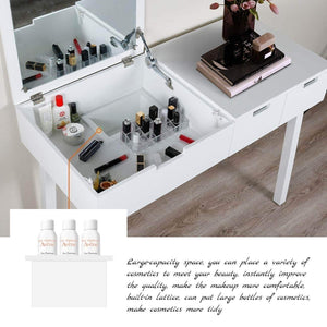 Save vanity beauty station dresing table vanity set with flip top mirror 1 large organization 2 drawers makeup dresser writing desk white flip mirror