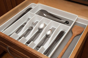 Discover kd organizers 8 slot expandable kitchen or desk drawer organizer large adjustable storage tray for silverware utensils office supplies and more