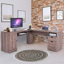 Load image into Gallery viewer, Try tangkula 66 66 l shaped desk corner computer desk with drawers and storage shelf home office desk sturdy and space saving writing table grey