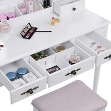 Load image into Gallery viewer, Budget bewishome vanity set makeup dressing table and cushioned stool large tri folding mirror 5 drawers 2 dividers desktop makeup organizer makeup vanity desk for girls women white fst06w