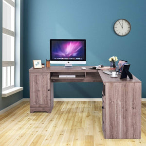 Top rated tangkula 66 66 l shaped desk corner computer desk with drawers and storage shelf home office desk sturdy and space saving writing table grey