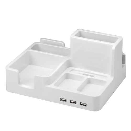All-in-One Desk Organizer & Docking Station/Stand for iPad/iPhone/Tablets/Smartphones with 3 USB Ports