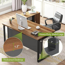 Load image into Gallery viewer, Budget friendly little tree l shaped computer desk 55 executive desk business furniture with 39 file cabinet storage mobile printer filing stand for office dark walnut