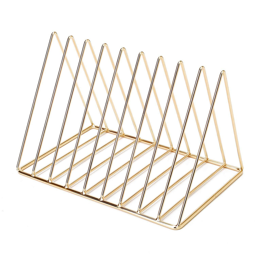 Trianglular Wire  Magazine Rack / Desk Organizer, 9 Slots - Champagne Gold