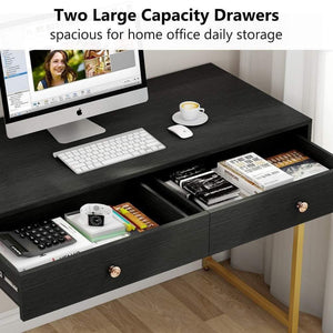 Storage tribesigns computer desk modern simple home office gold desk study table writing desk workstation with 2 storage drawers makeup vanity console table 47 inch black
