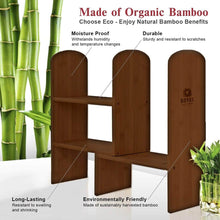 Load image into Gallery viewer, Save on expandable natural bamboo desk organizer accessory adjustable desktop shelf rack multipurpose display for office kitchen books flowers and plants brown