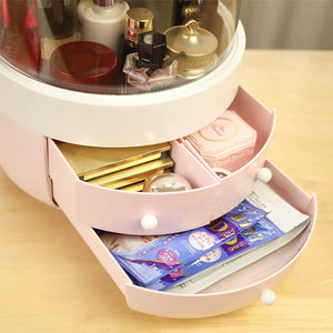 New multifunctional makeup organizer with dustproof jewelry and cosmetic storage skin care products rack dressing table desktop finishing box with drawer on countertop white