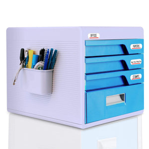 Locking Drawer Cabinet Desk Organizer - Home Office Desktop File Storage Box w/ 4 Lock Drawers, Great for Filing & Organizing Paper Documents, Tools, Kids Craft Supplies - SereneLife SLFCAB20