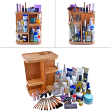 Load image into Gallery viewer, Latest refine 360 bamboo cosmetic organizer multi function storage carousel for your vanity bathroom closet kitchen tabletop countertop and desk