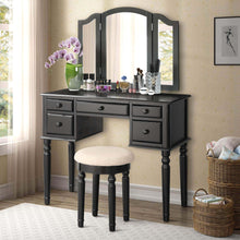 Load image into Gallery viewer, Buy now harper bright designs vanity set with 5 drawers make up vanity table make up dressing table desk vanity with mirror and cushioned stool for women girls black