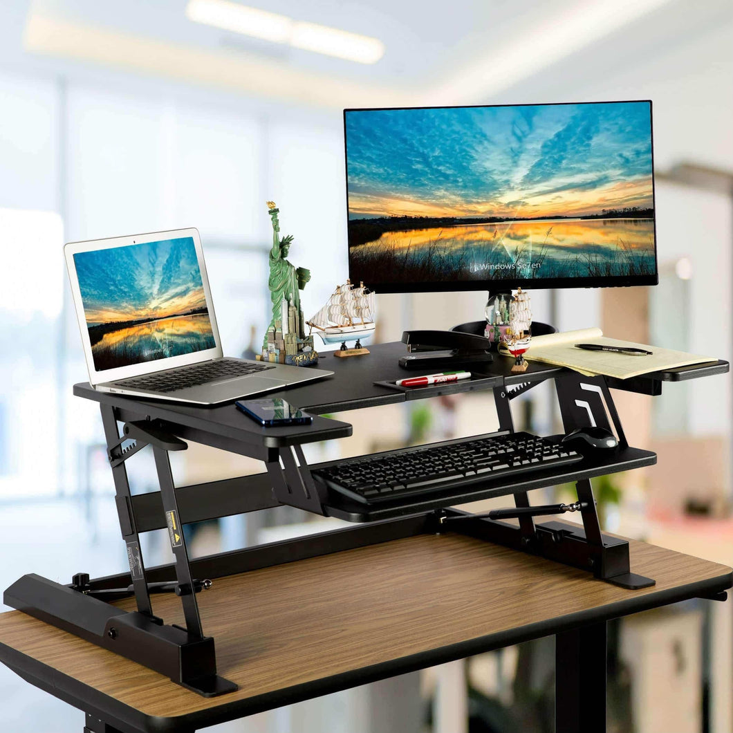 Home smart art height adjustable sit to stand computer desk standing desk riser workstation standing table converter with 36 in x 22 in tabletop black