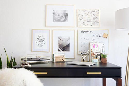 Blu Monaco Gold Desk Accessories for Women - 5 Piece Wire Gold Desk Organizer Set – Letter Sorter, Paper Tray, Pen Cup, Magazine File