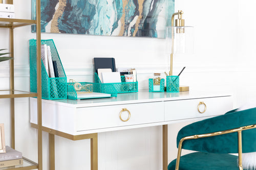 Blu Monaco Dark Teal 5 Piece Cute Desk Organizer Set - Cute Office Desk Accessories