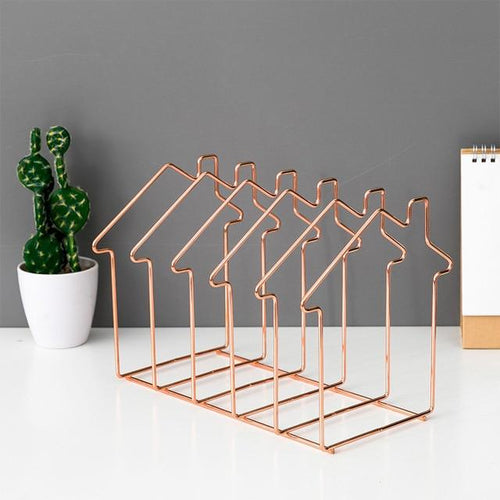 1 Pc Magazine Holder File Sorter Metal Electroplate 5 Slot Desk Organizer House