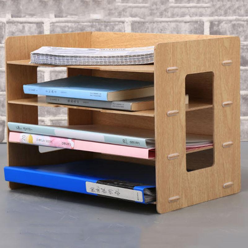 2017 Fashion DIY Wood Hand Made Desk Organizer Office School Supplies Desk Accessories Organizer 4 Layers File Tray Book Holder