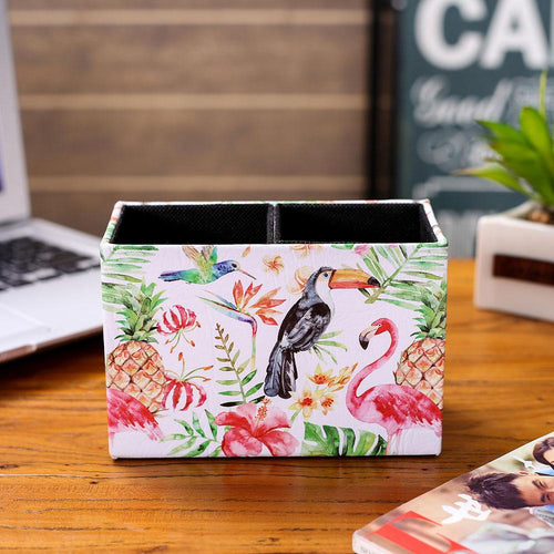 LINKWELL Fashion Tropical Life Pink Flamingo Toucan Green Leaf Pineapple PU leather Pencil Pen Holder Desk Organizer Storage Box