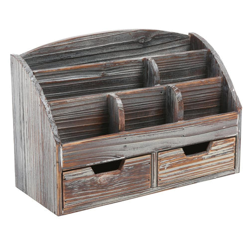 Distressed Desk Organizer in Dark Wood Finish
